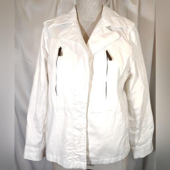 Banana Republic Jackets & Blazers - Banana Republic Jean Jacket, Women White Denim, Zip Up, Collar, Pockets, XS
